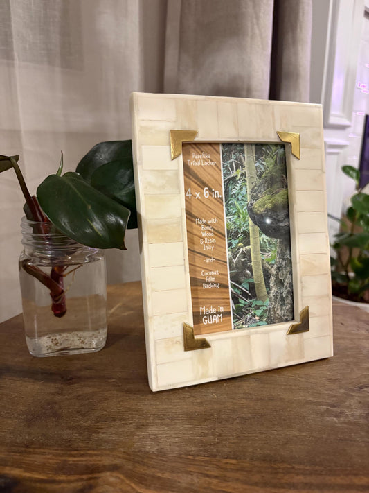 Polynesian Bone and Wood Inlay Picture Frame: 4x6 Pasefika Tribal Decor