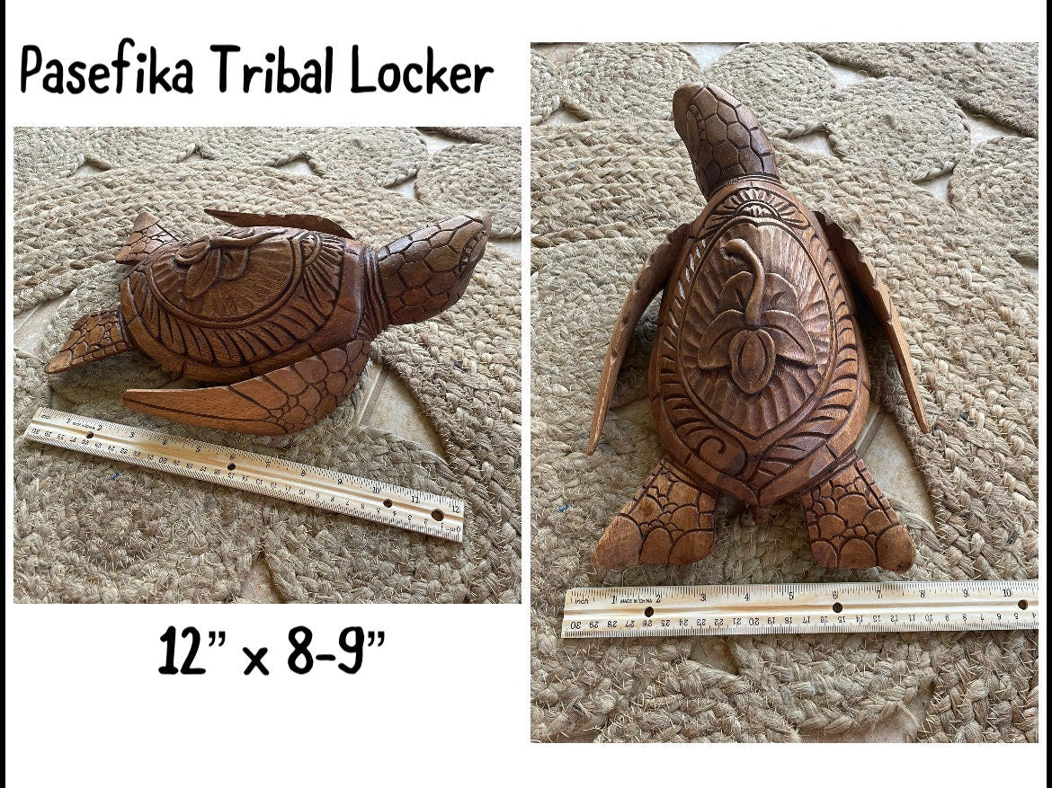Hand Carved Wood Sea Turtle Decor, Dual Turtle Design, 12 inch