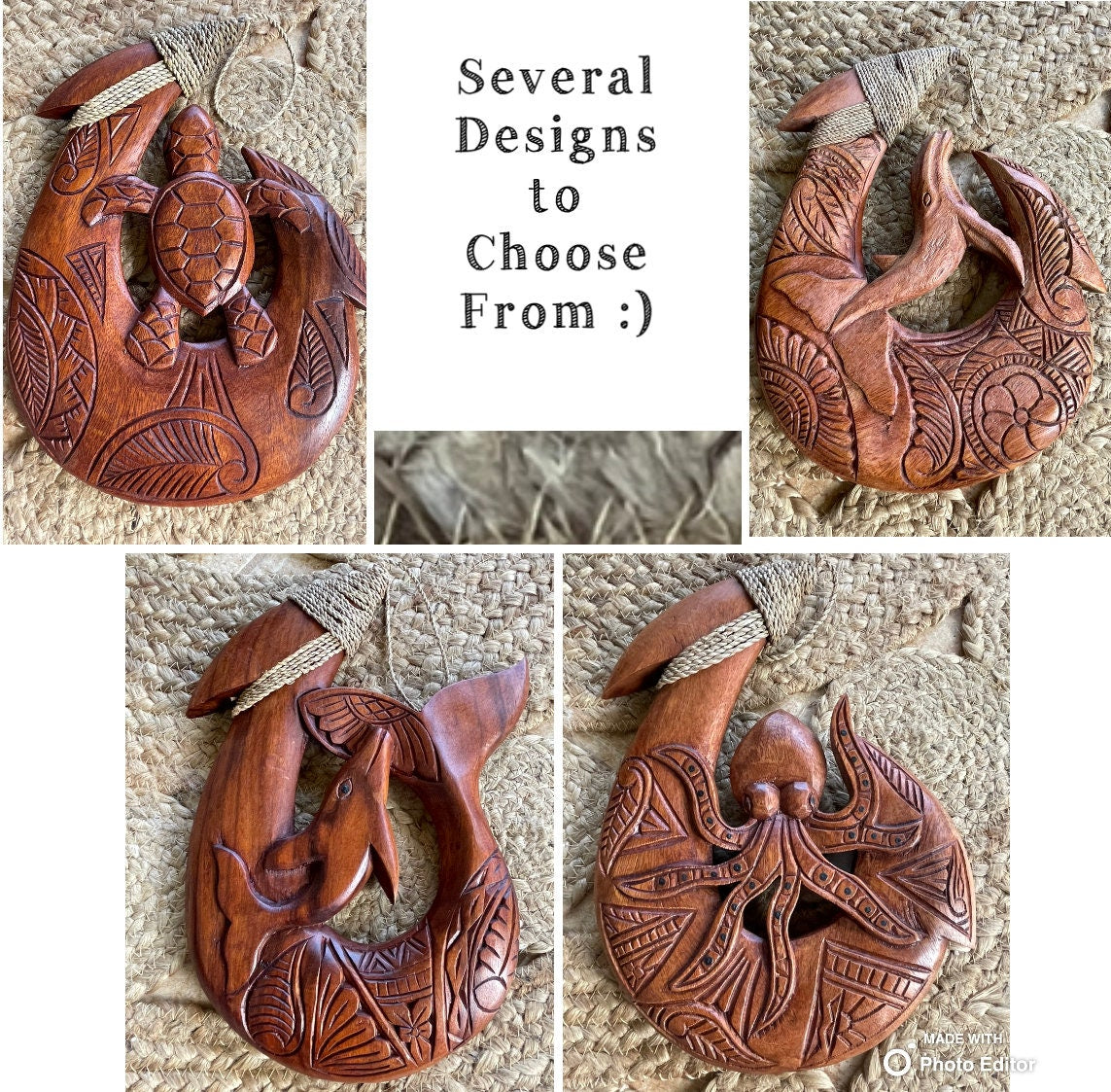Hand-Carved Sea Hibiscus Wood Makau – Whale Center, Traditional Tribal Design