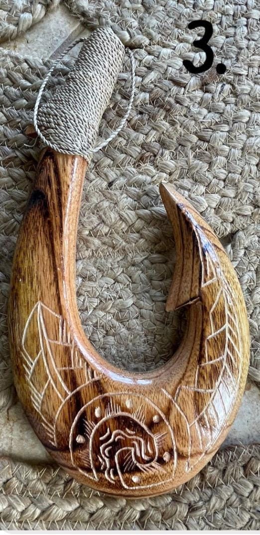 Handmade Polynesian Fish Hook Wall Decor – Engraved Hei Makau